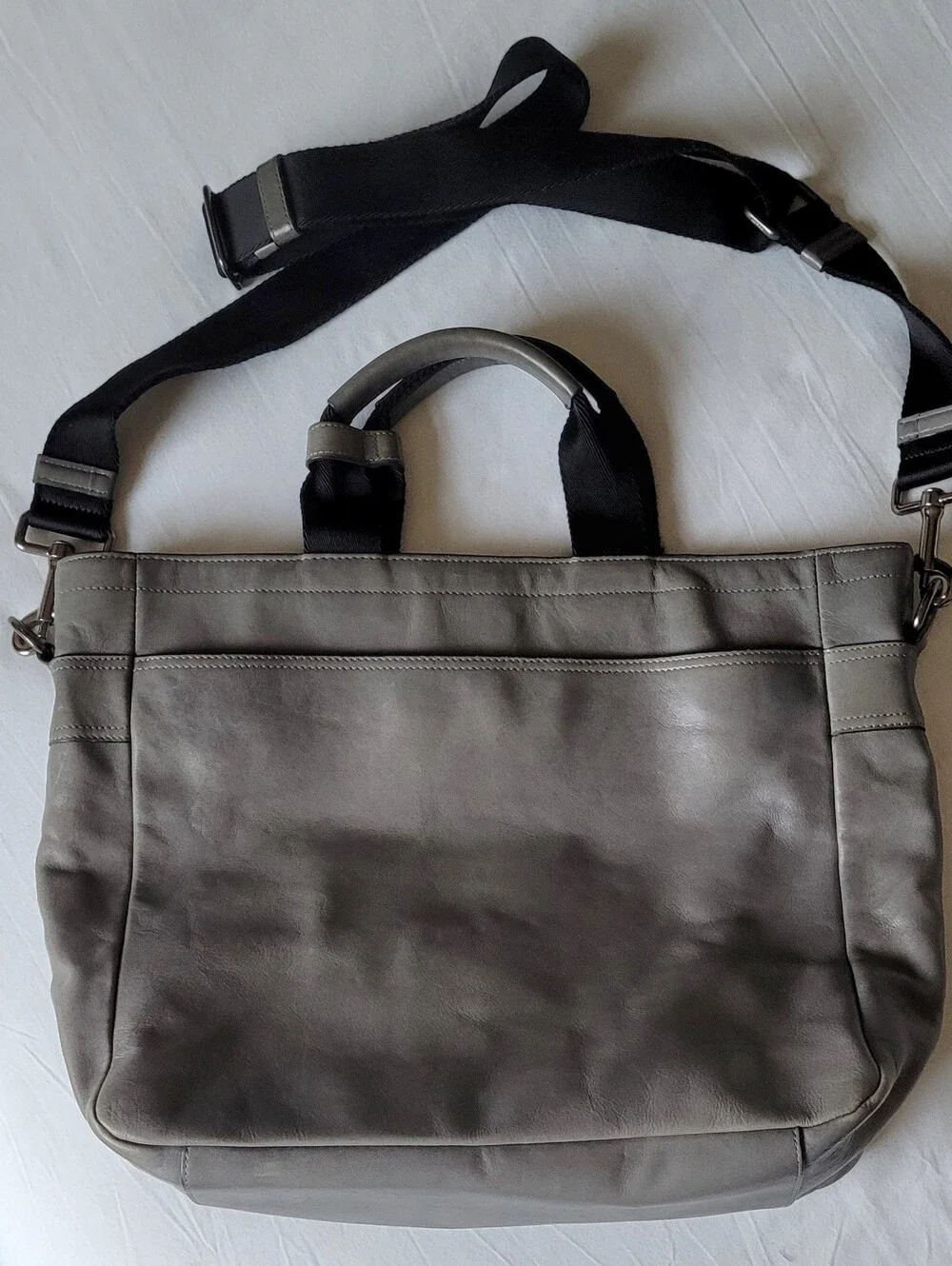 COACH Gray Leather Laptop Messenger Bag. Large Vintage.